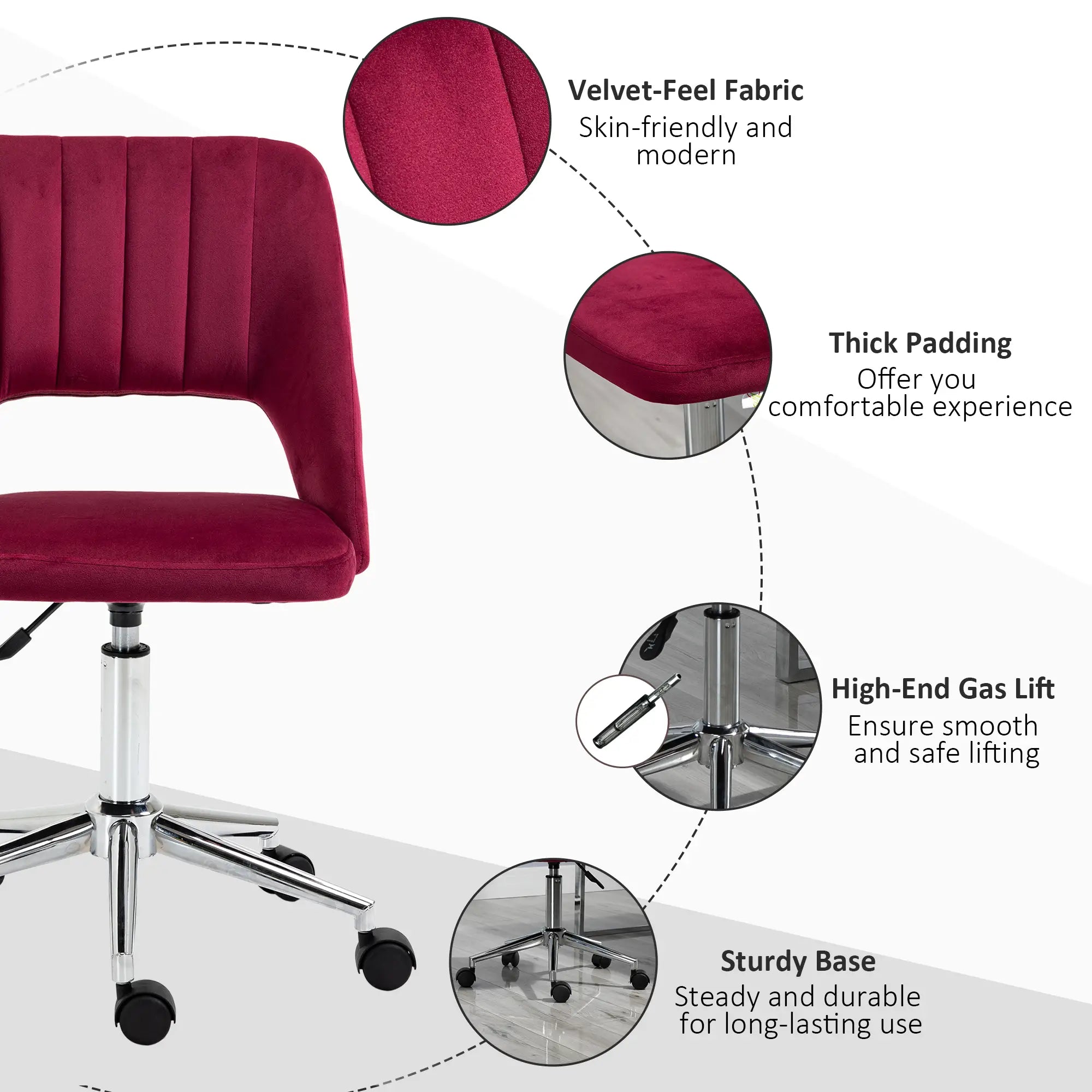 Mid Back Office Chair, Velvet Fabric, Swivel, Scallop Shape, Red Task Chairs at Gallery Canada