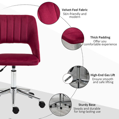 Mid Back Office Chair, Velvet Fabric, Swivel, Scallop Shape, Red Task Chairs at Gallery Canada