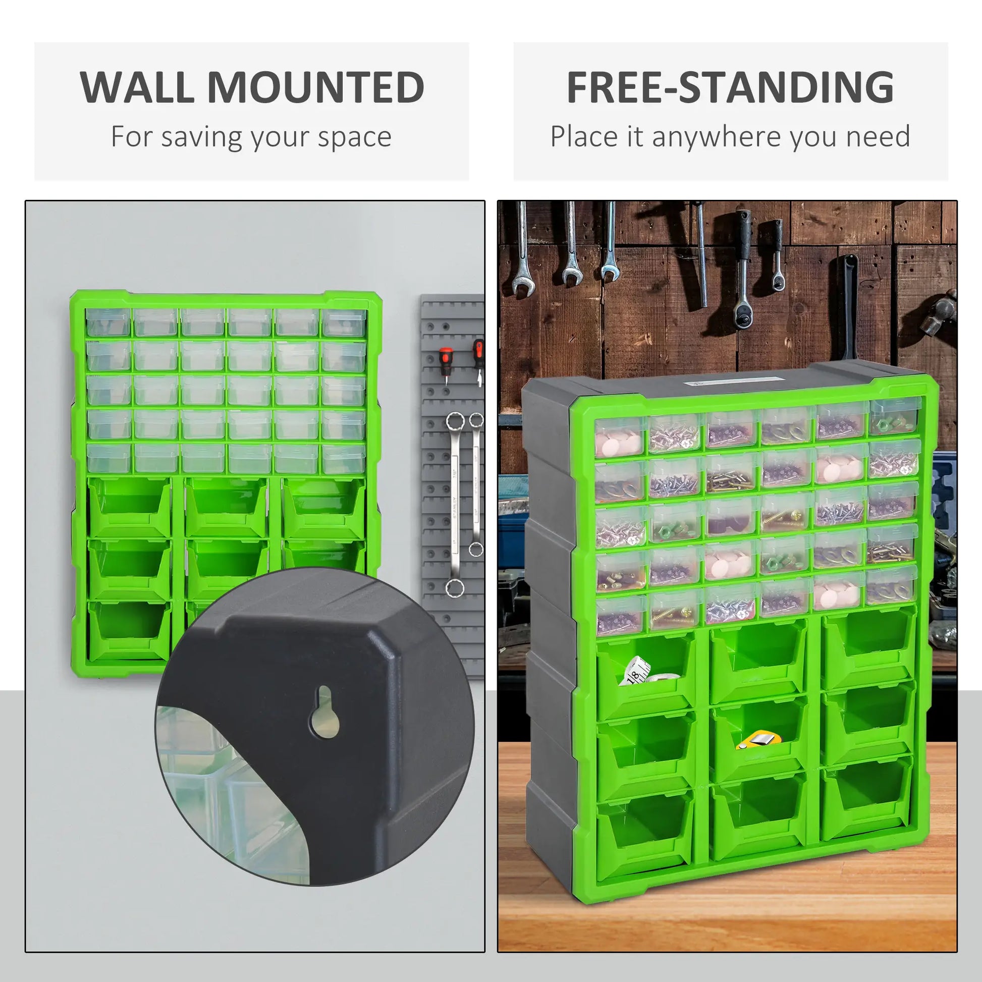 Plastic 39 Drawer Organizer, Wall Mount Storage Cabinet, 2, Green Tool Organizers at Gallery Canada
