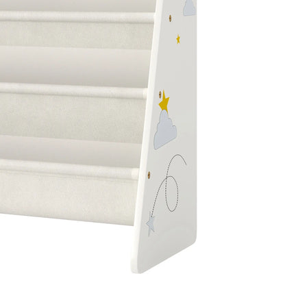 Fabric Kids Bookshelf, 4-Tier Toddler Sling Book Rack, White