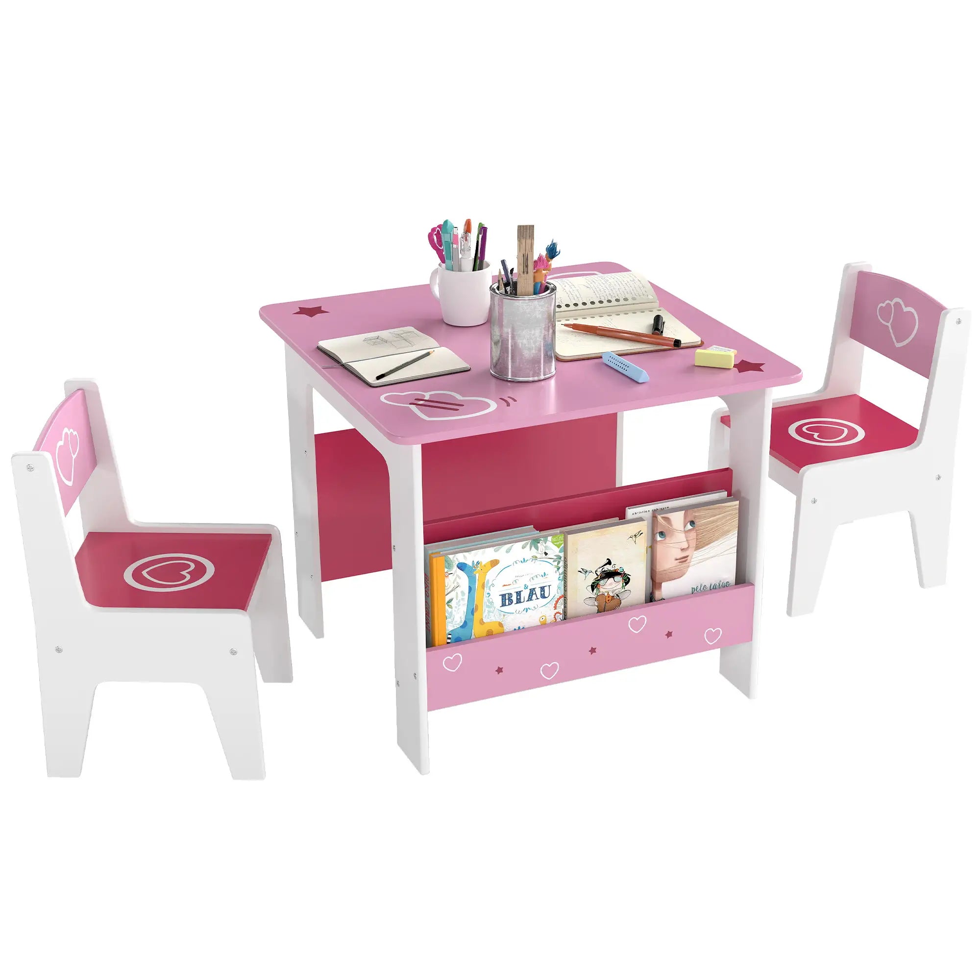 Kids Table Chair Set with Bookshelves, 3 Pieces, Pink Kids Table Sets at Gallery Canada