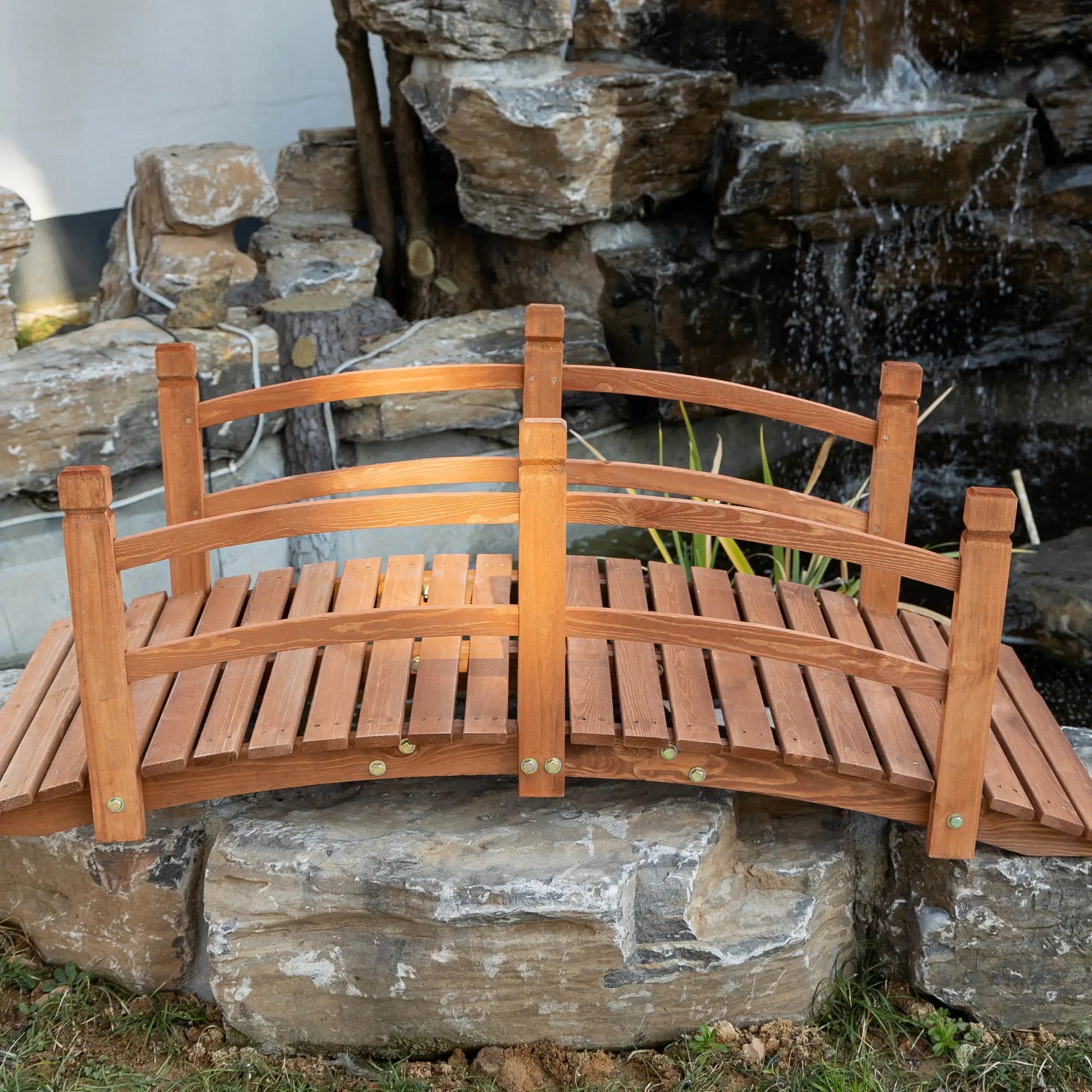 5FT Wooden Garden Bridge, Classic Arc Footbridge, Orange Garden Bridges at Gallery Canada