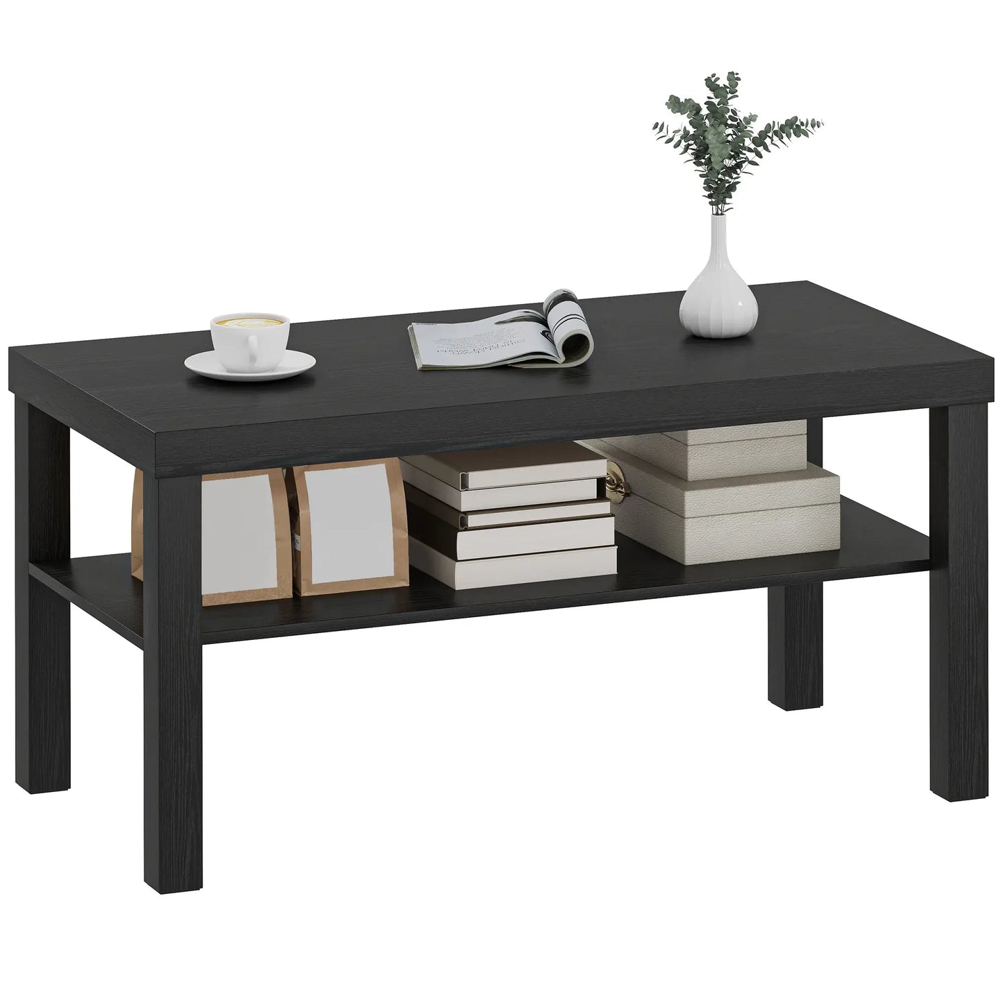 2 Tier Coffee Table, Rectangular Center Table with Storage Shelf, Black Coffee Tables at Gallery Canada