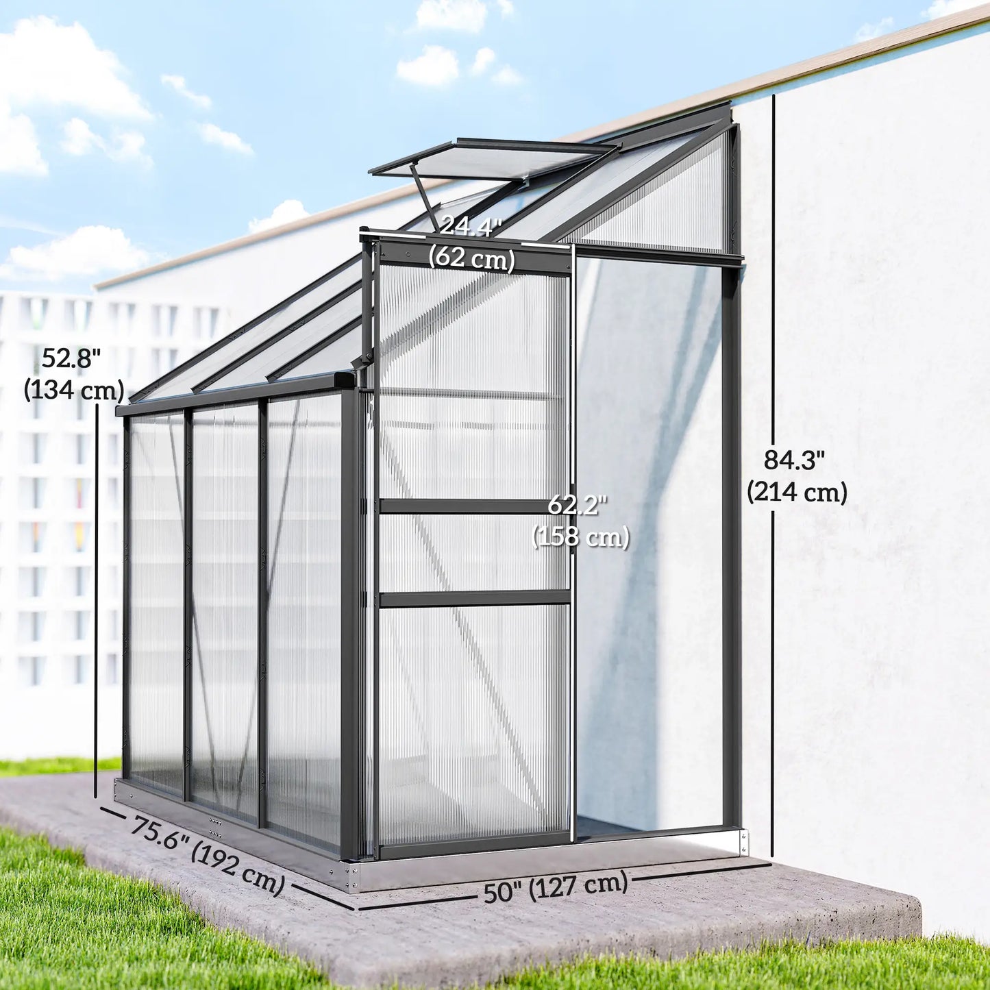Aluminum Lean-To Greenhouse, Polycarbonate Walk-In, 6' x 4', Dark Grey Walk In Greenhouses at Gallery Canada