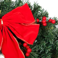 Couronne de Noël artificielle de 24 pouces, 50 lumières LED, nœud, vert