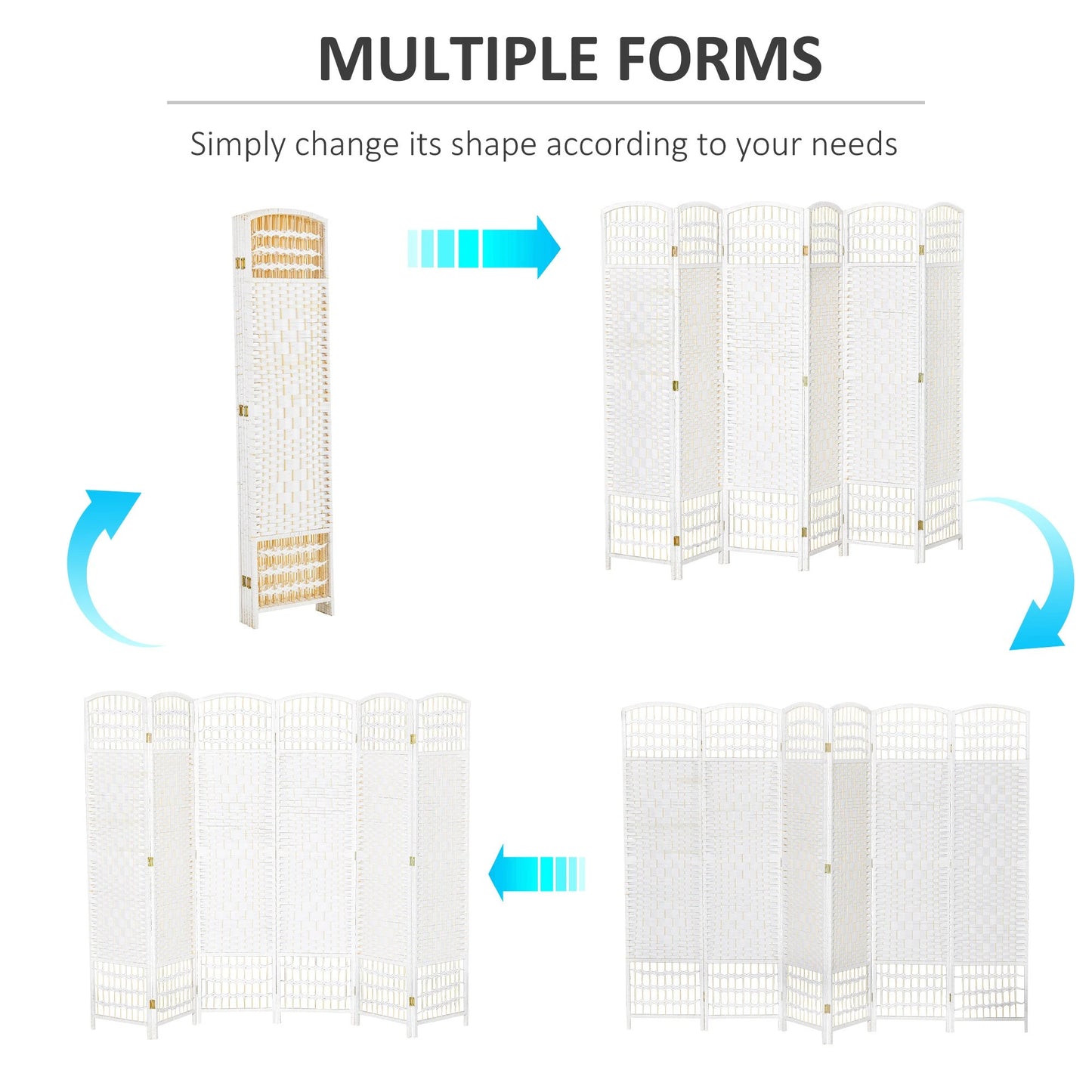 6 Panel Room Divider, 5.6 ft Tall, Folding Privacy Screen, White Room Dividers at Gallery Canada
