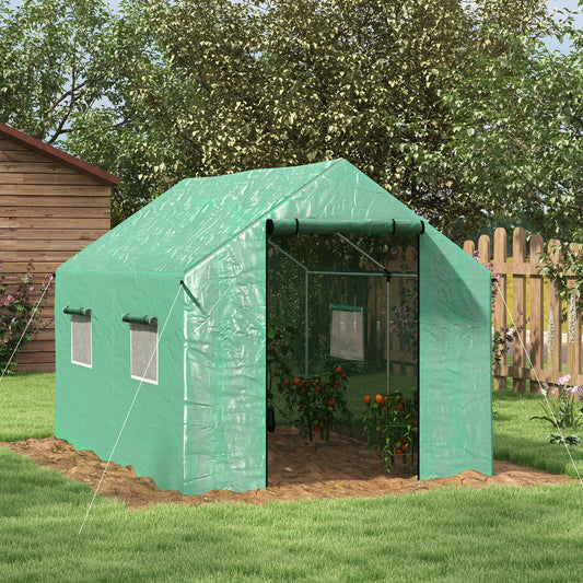 Walk-in Tunnel Greenhouse UV-resistant Green House with Door and Mesh Windows, 6.6' x 10' x 6.6', Green - Gallery Canada