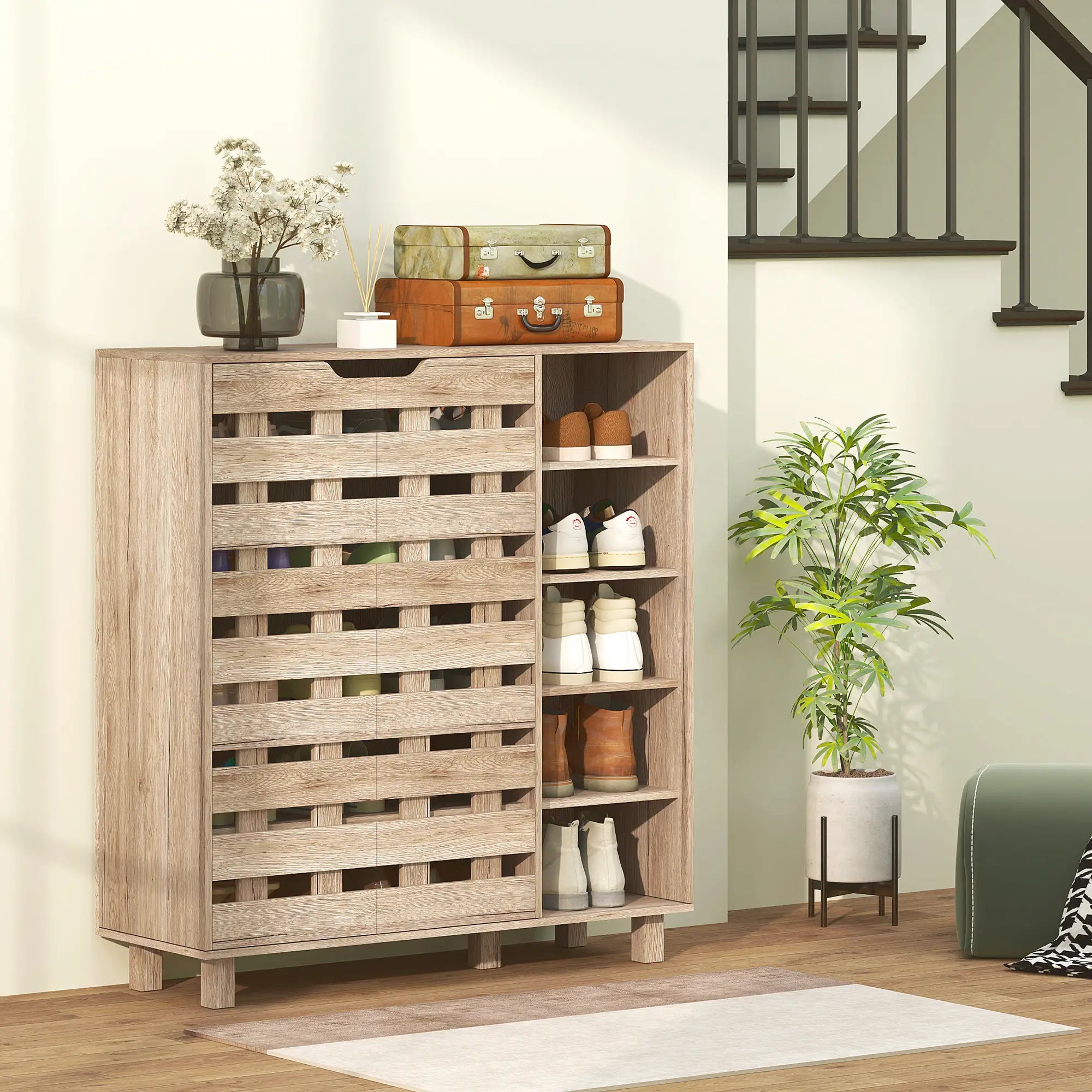 21 Pair Shoe Cabinet, 5-Tier Double Door, 5-Tier Open Shelves, Beige Shoe Storage Cabinets & Racks at Gallery Canada