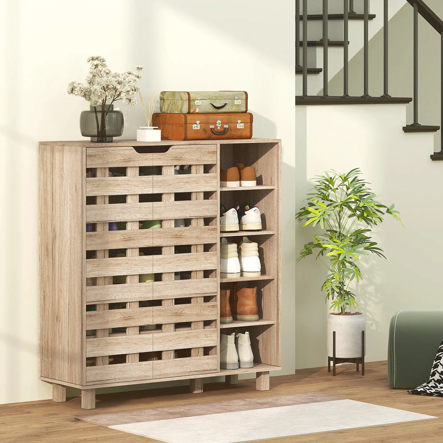 21 Pair Shoe Cabinet, 5-Tier Double Door, 5-Tier Open Shelves, Beige Shoe Storage Cabinets & Racks at Gallery Canada