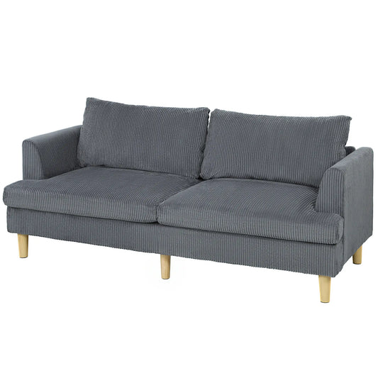 3 Seater Sofa, 74" Corduroy Couch, Solid Wood Legs, Dark Grey 3-Seater Sofas Dark Grey at Gallery Canada