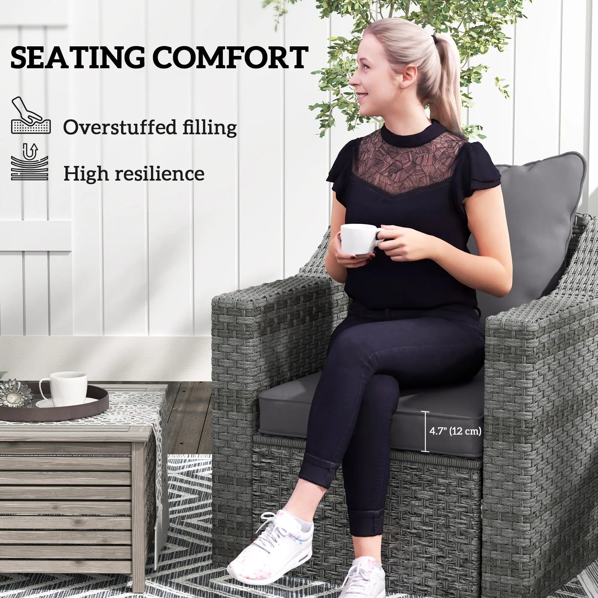 Seat Cushion Back Pillows Set of 2, Patio Chair Cushions, Dark Grey Patio Chair Cushions at Gallery Canada
