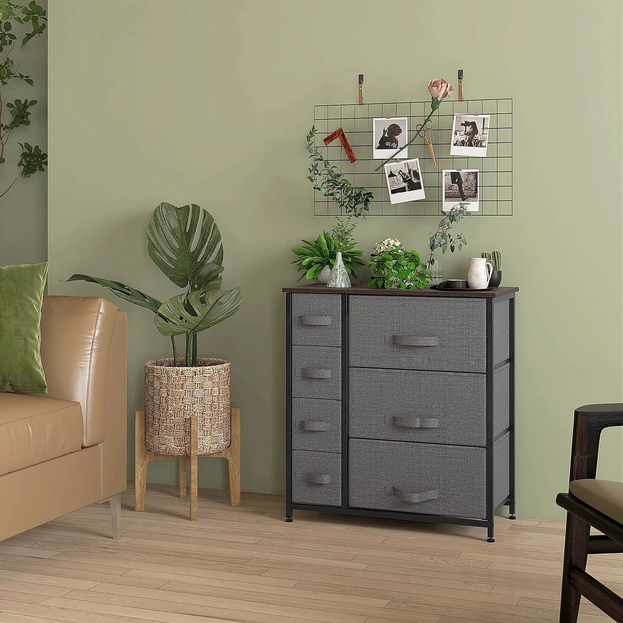 7 Drawer Dresser, Metal Frame, Fabric, Dark Grey Storage Cabinets at Gallery Canada
