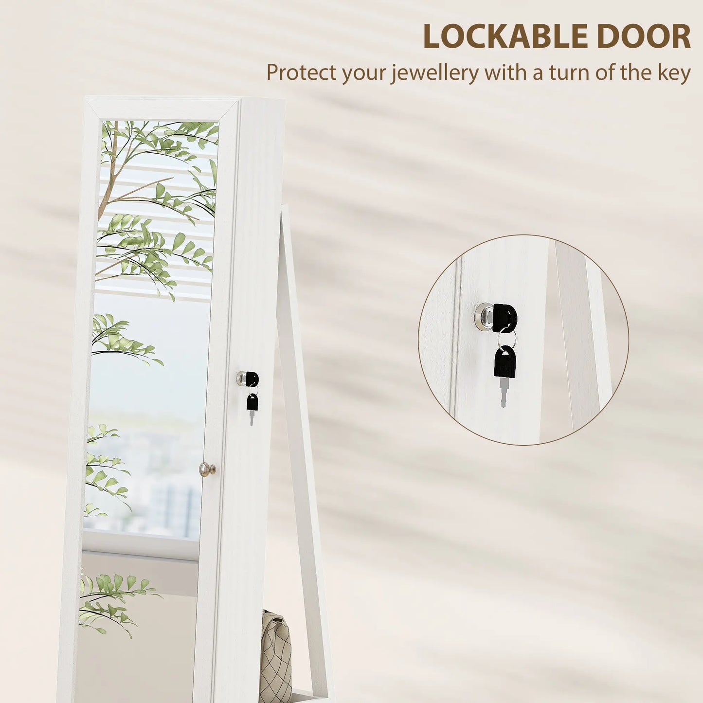 360° Swivel Jewelry Armoire, Lockable Mirror Cabinet, White Jewelry Armoire & Jewellery Mirror Cabinets at Gallery Canada