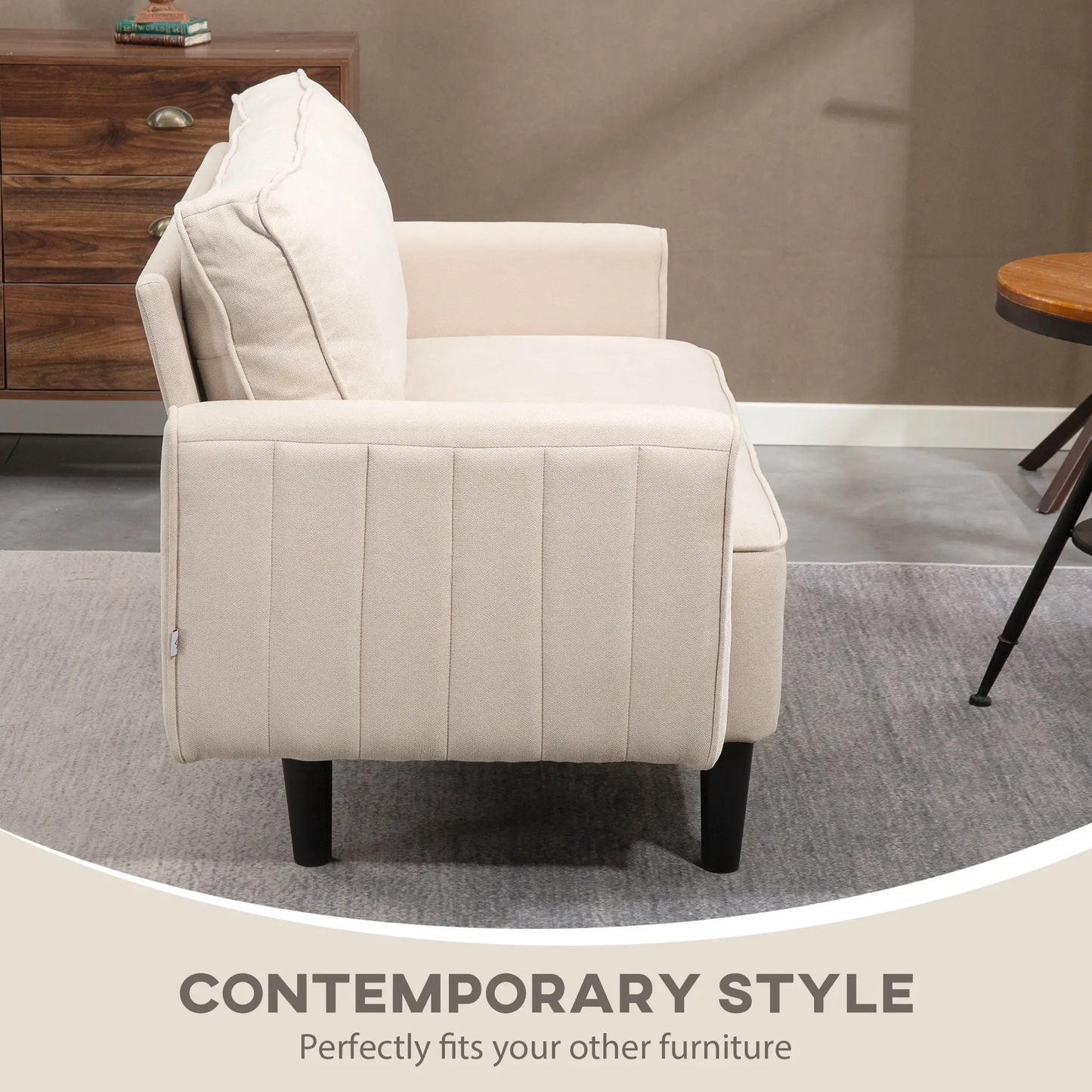 Linen Loveseat Sofa, 2 Seater with Thick Padded Seat, Beige 2-Seater Sofas at Gallery Canada