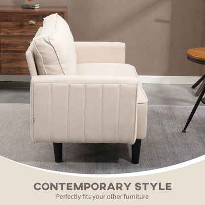 Linen Loveseat Sofa, 2 Seater with Thick Padded Seat, Beige 2-Seater Sofas at Gallery Canada