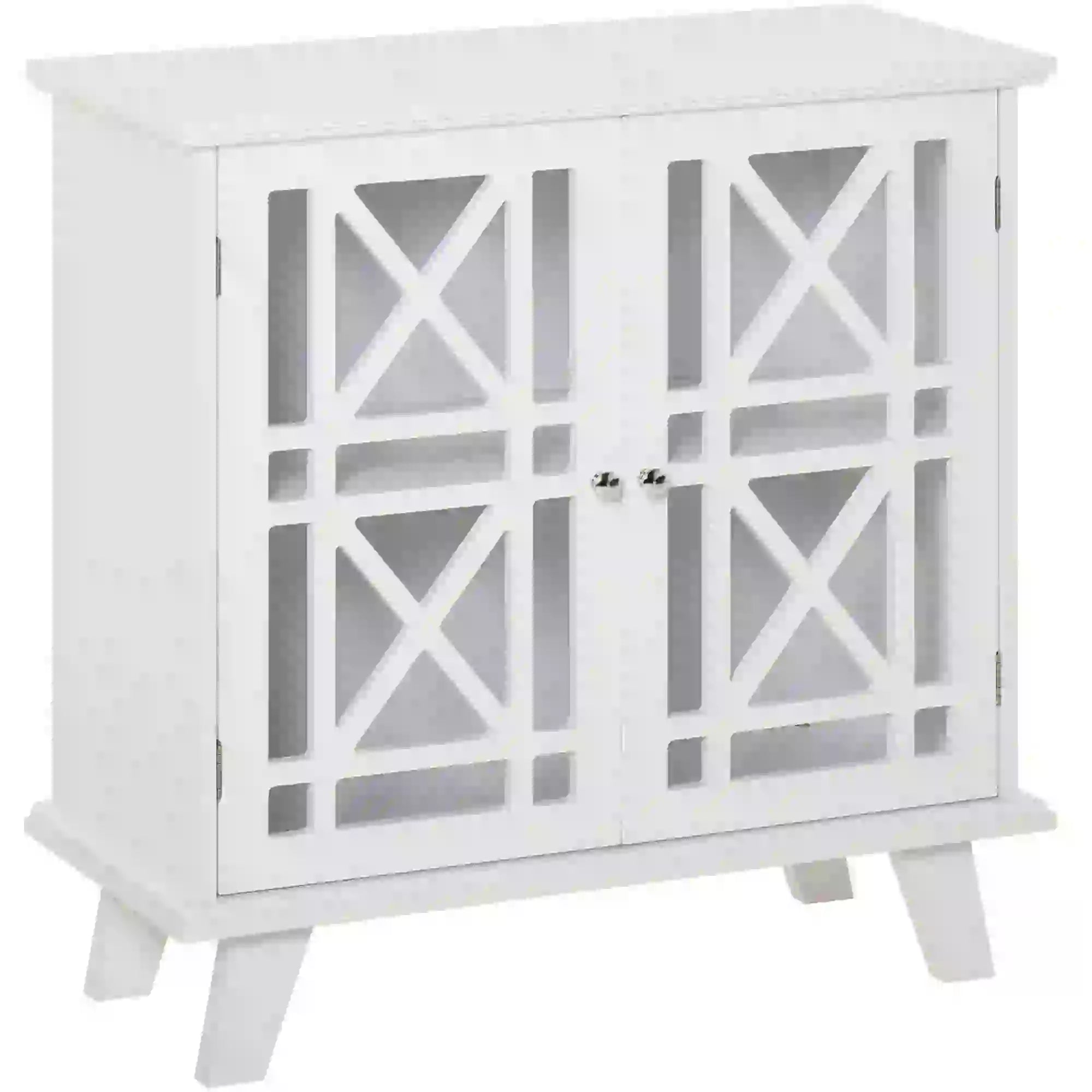 Modern Storage Cabinet with Fretwork Doors, Shelf, White Storage Cabinets White at Gallery Canada