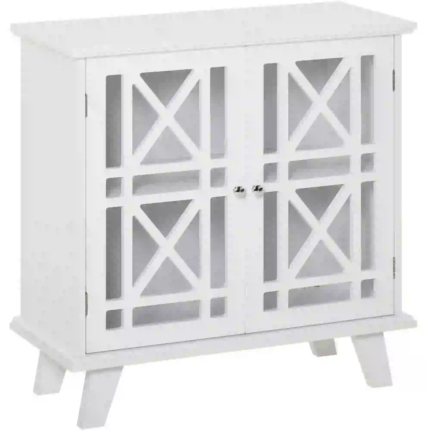 Modern Storage Cabinet with Fretwork Doors, Shelf, White Storage Cabinets White at Gallery Canada