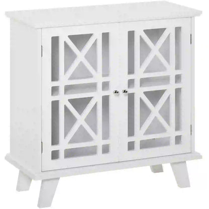 Modern Storage Cabinet with Fretwork Doors, Shelf, White Storage Cabinets White at Gallery Canada