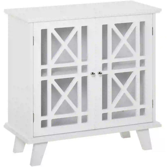 Modern Storage Cabinet with Fretwork Doors, Shelf, White Storage Cabinets White at Gallery Canada