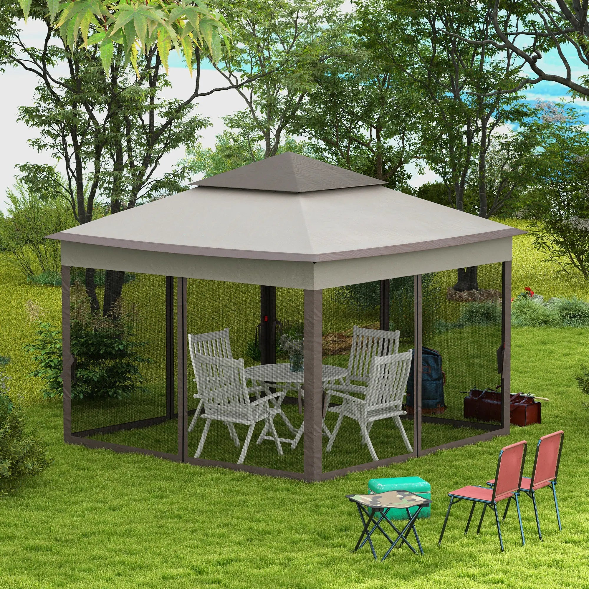 11' x 11' Pop Up Canopy, 2-Tier Soft Top Shelter Tent, Grey Pop Up Canopies at Gallery Canada