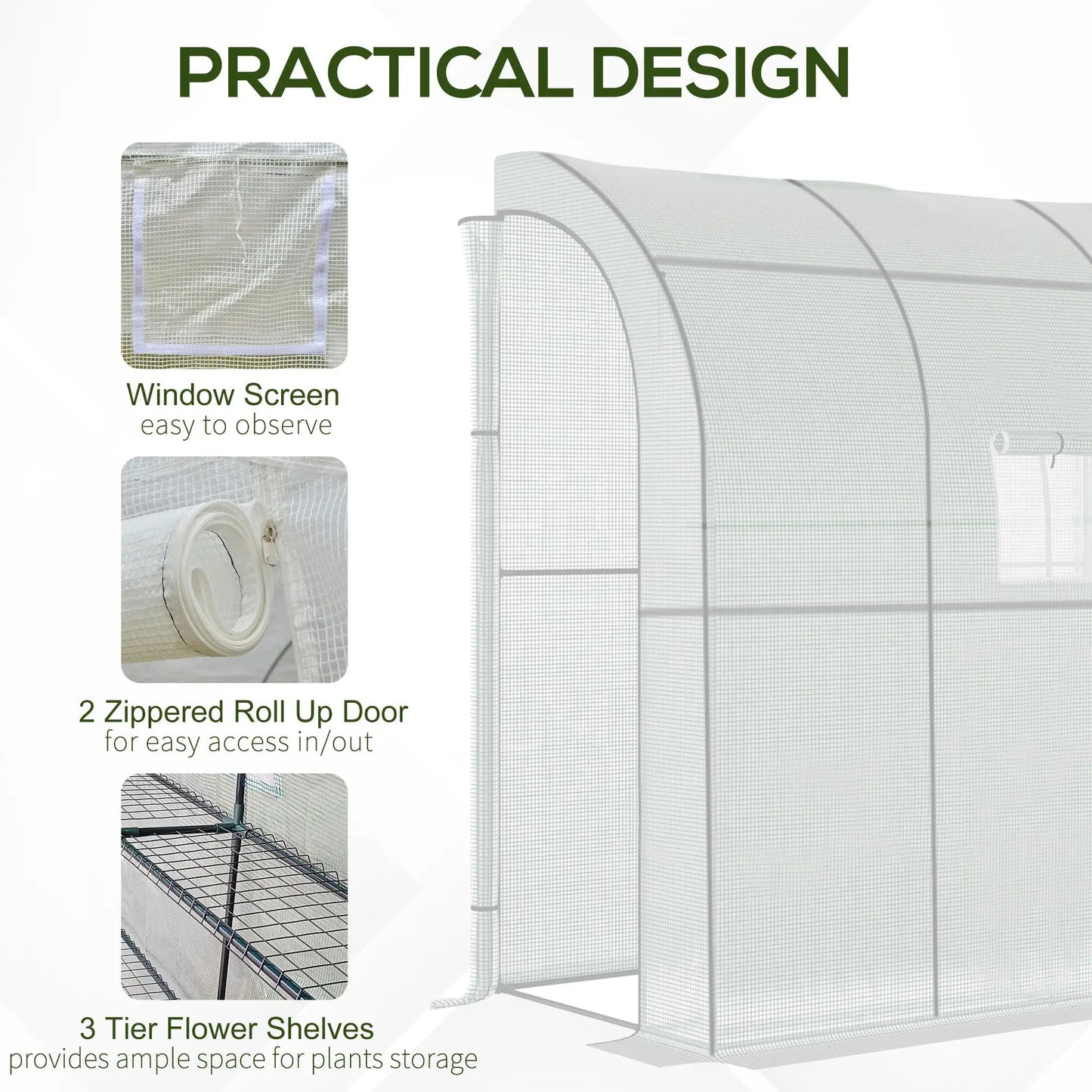 7' x 3' x 7' Walk-In Greenhouse, Roll-Up Mesh Windows, Zipper Door, White Walk In Greenhouses at Gallery Canada