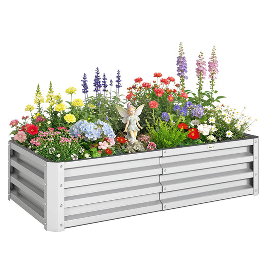 Galvanized Raised Garden Bed, Outdoor Planter Box, 4' x 2' x 1', Silver Raised Garden Beds Silver at Gallery Canada
