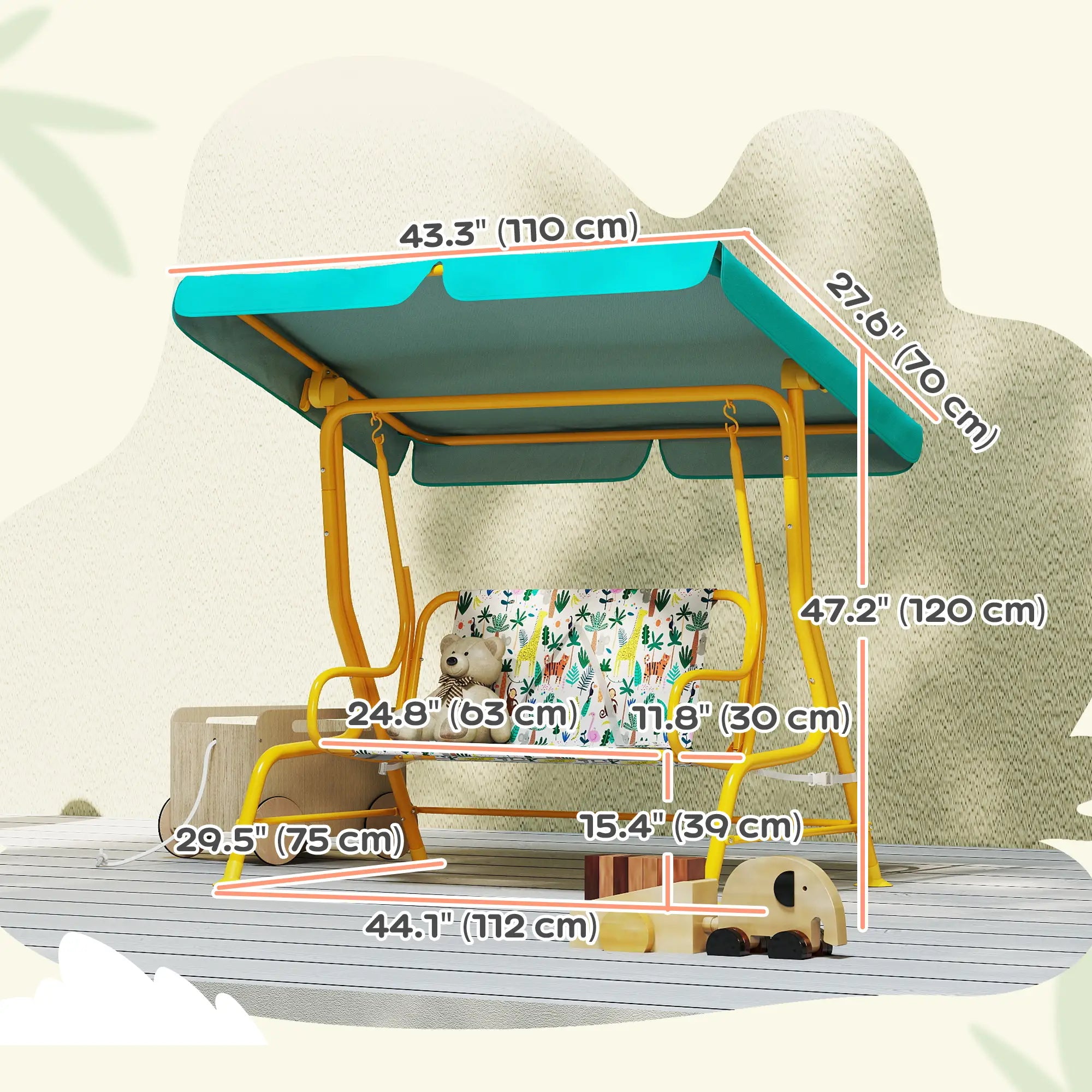 Kids Porch Swing, 2-Seater With Safety Belts, Adjustable Canopy, Green Gym Sets & Swings at Gallery Canada