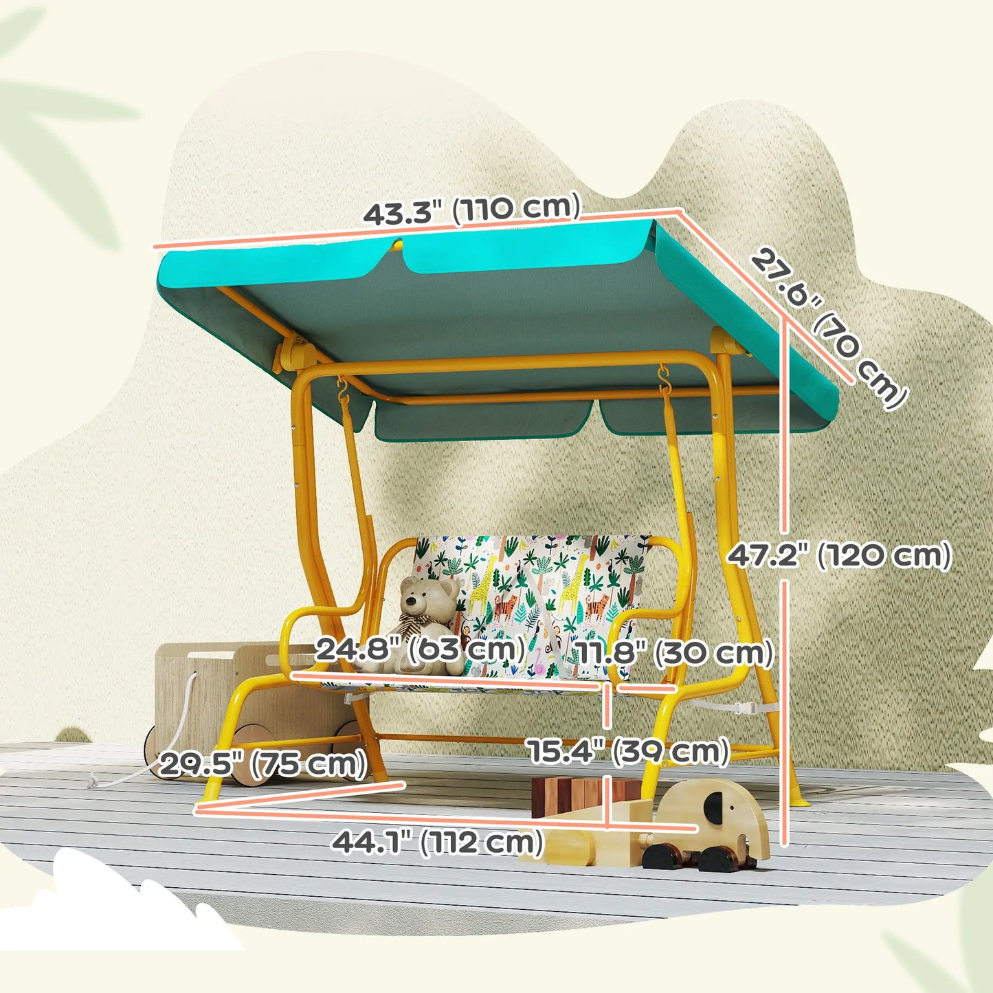 Kids Porch Swing, 2-Seater With Safety Belts, Adjustable Canopy, Green Gym Sets & Swings at Gallery Canada