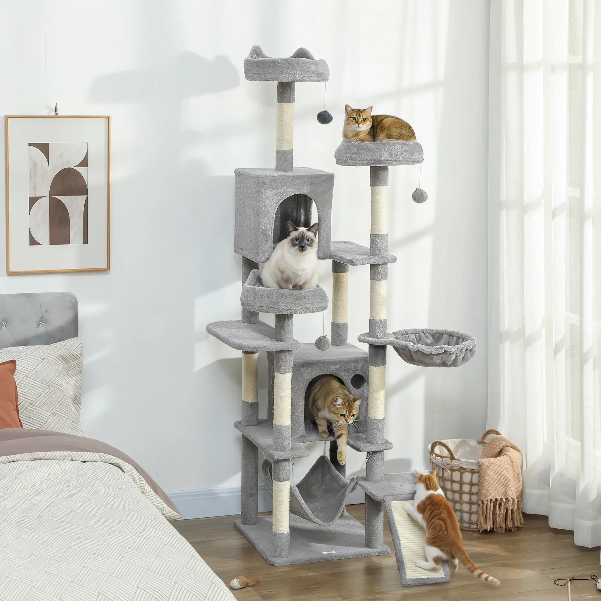 76 Inch Large Cat Tree, 8 Scratching Posts, 3 Beds, 2 Hammocks, Light Grey Cat Towers at Gallery Canada