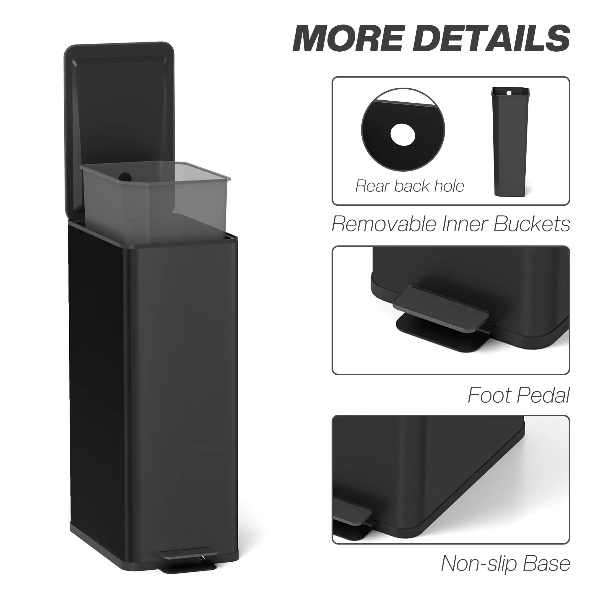 5.3 Gallon Stainless Steel Trash Can, Soft-Close Lid, Foot Pedal, Black Household Supplies at Gallery Canada
