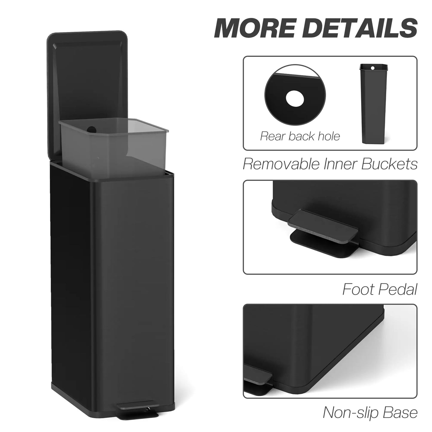 5.3 Gallon Stainless Steel Trash Can, Soft-Close Lid, Foot Pedal, Black Household Supplies at Gallery Canada