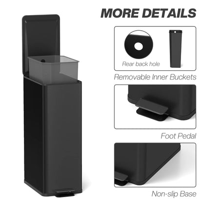 5.3 Gallon Stainless Steel Trash Can, Soft-Close Lid, Foot Pedal, Black Household Supplies at Gallery Canada