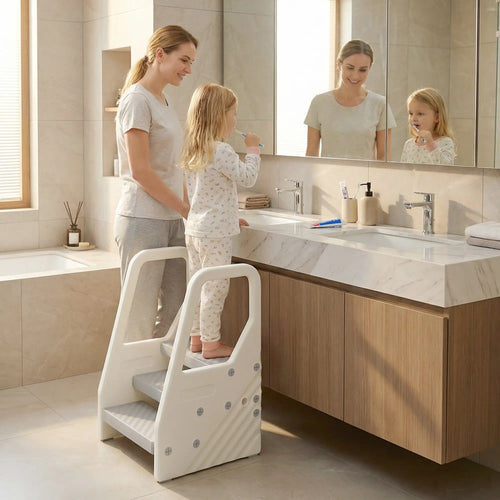 Adjustable Height Toddler Step Stool with Handle, Foot Pads, Grey