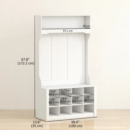 4-In-1 Hall Tree with Bench, Shoe Storage, 12 Cubbies, 6 Hooks, White Clothing Storage at Gallery Canada