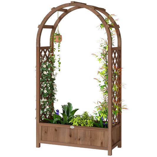 Raised Garden Bed With Arch Trellis, Planter Box, Dark Brown Wood Effect, Dark Brown Wooden Planter Boxes Dark Brown Wood Effect at Gallery Canada