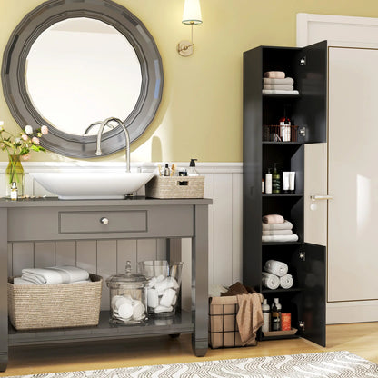 Tall Bathroom Cabinet, High Gloss Storage, Adjustable Shelves, 11.8" x 11.8" x 71.5", Black Bathroom Cabinets at Gallery Canada