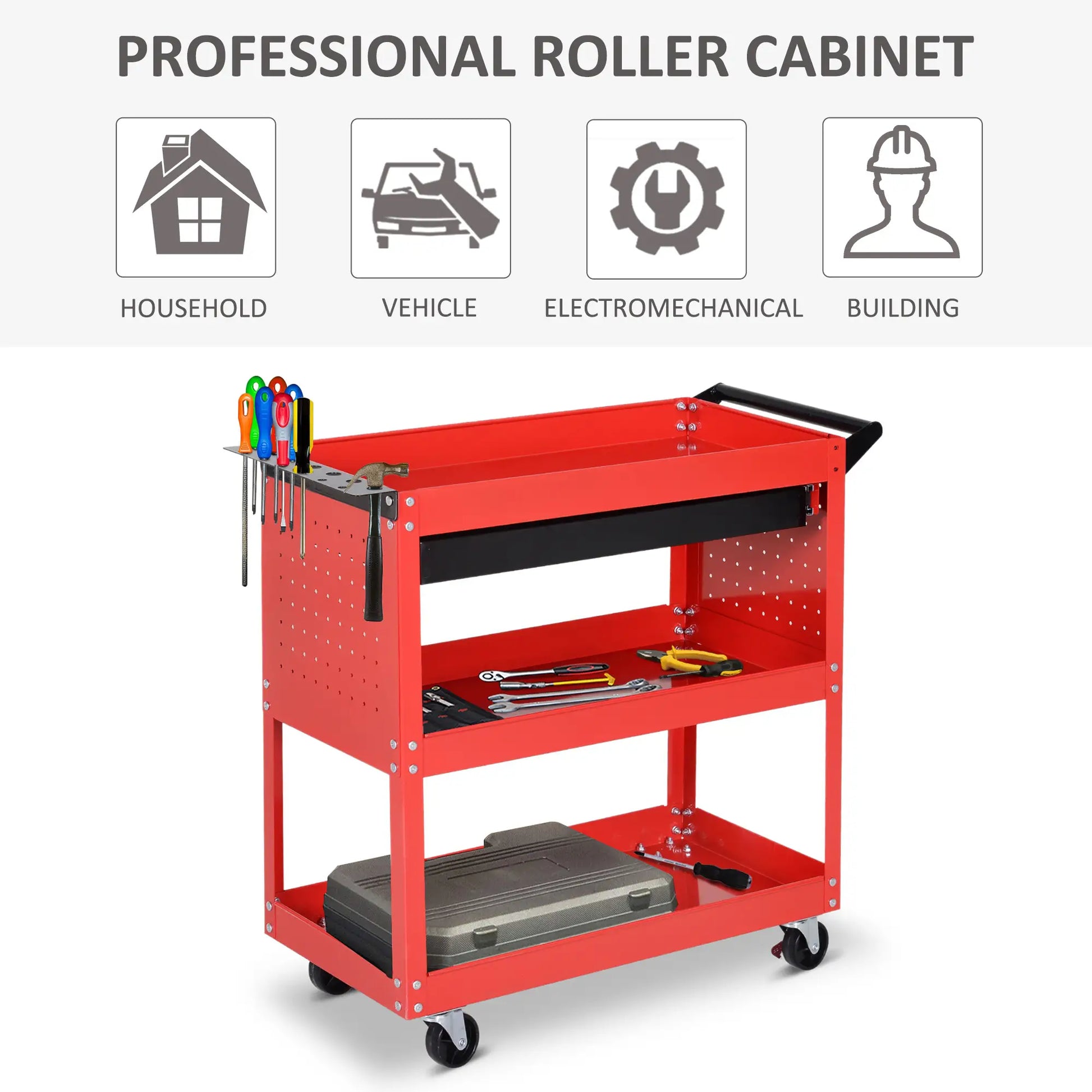 Tool Cart on Wheels, Ball Bearing Drawer, Storage Trays, Red Tool Organizers at Gallery Canada