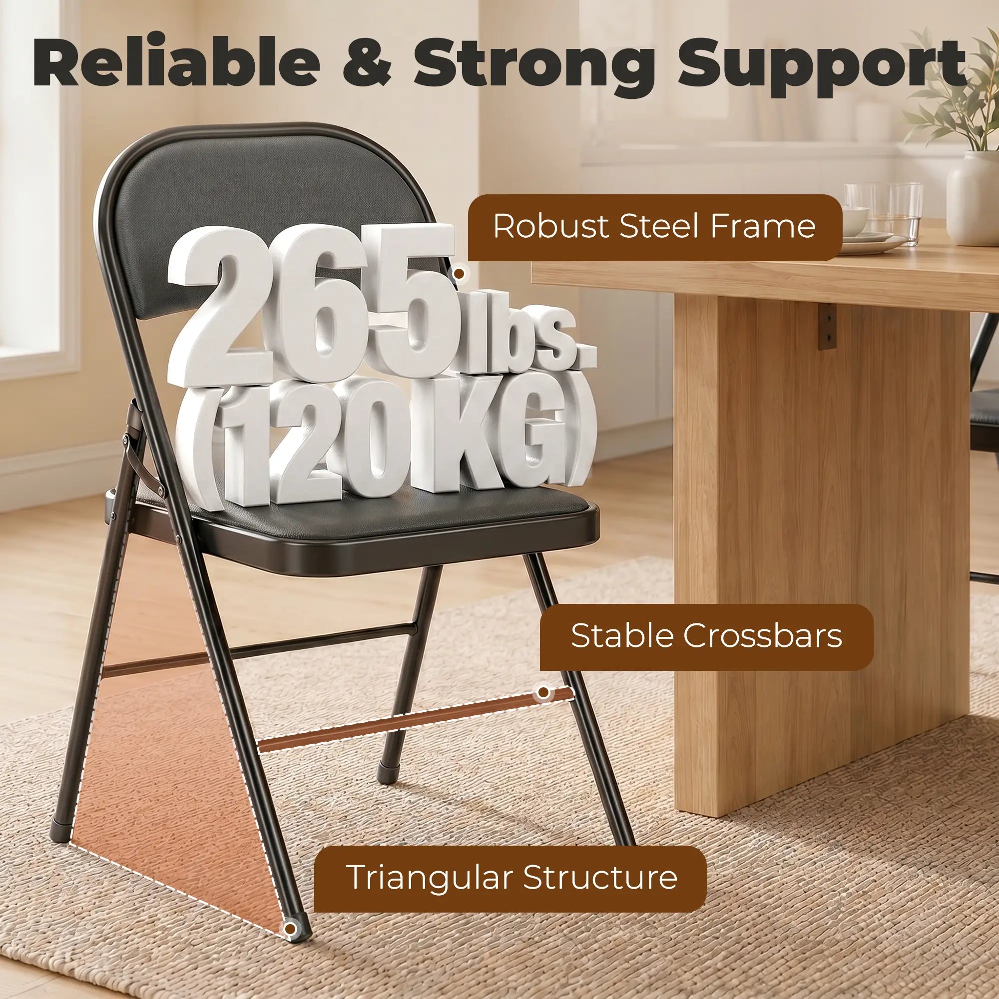 Set of 4 Metal Foldable Chairs, PU Leather Padded, Black Bar Stools at Gallery Canada
