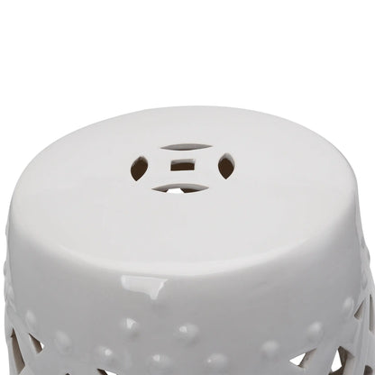 18" Ceramic Garden Stool, Woven Lattice Design, Indoor Outdoor, White Patio Chairs at Gallery Canada