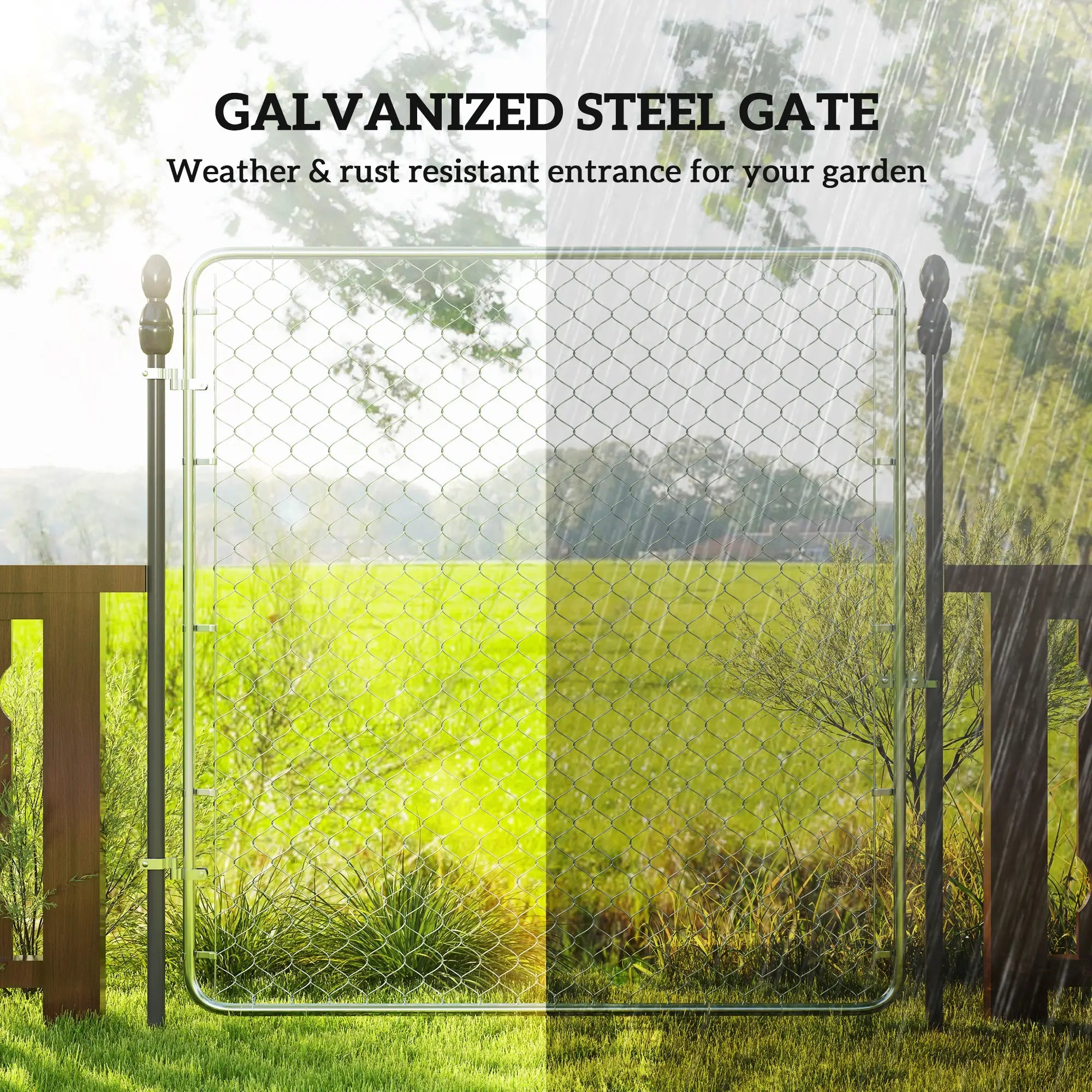 Chain Link Fence Gate, Galvanized Steel Garden Door, 70.9 x 70.9 in., Silver Garden Decor at Gallery Canada