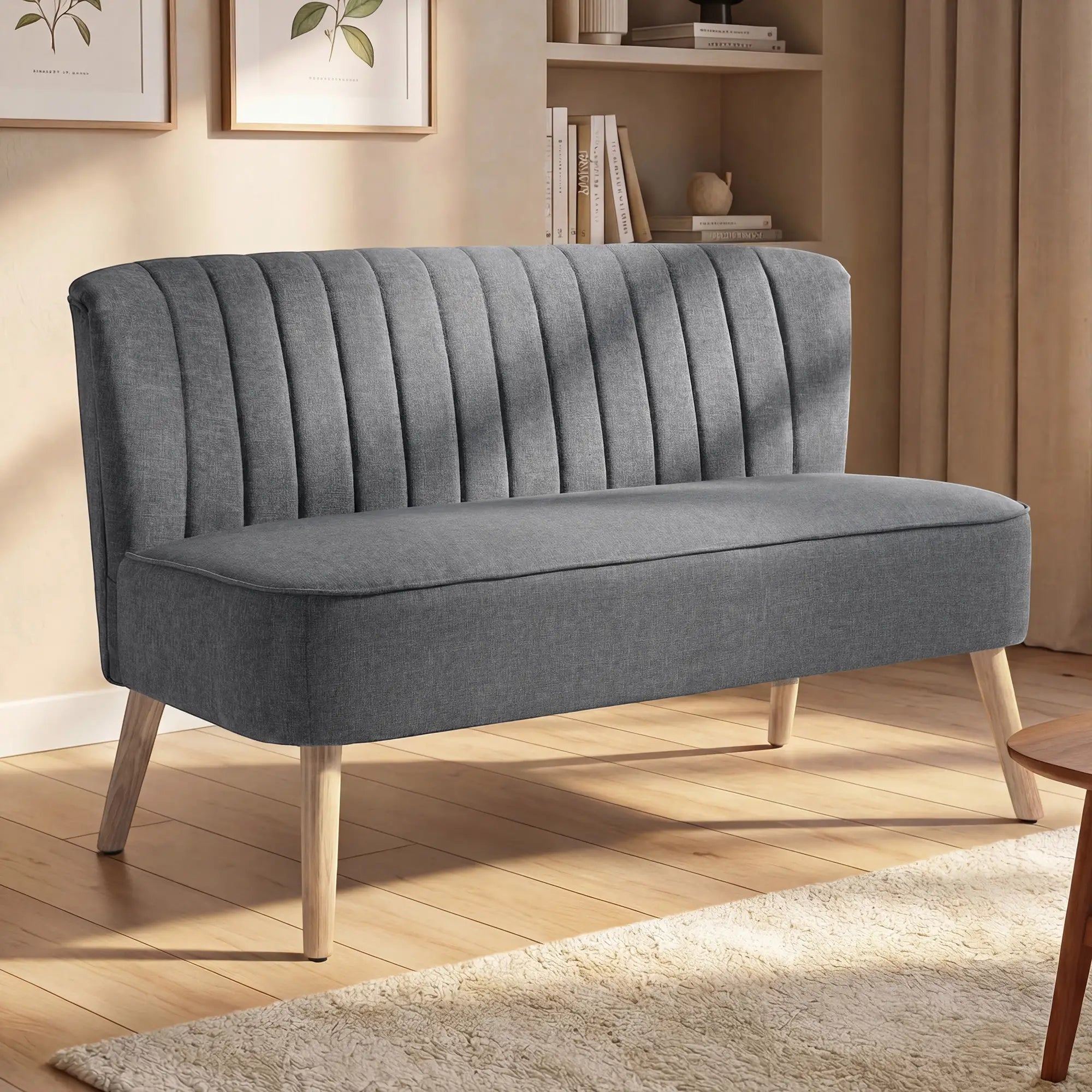 Modern 2 Seater Sofa, Upholstered Couch with Rubber Wood Legs, Grey 2-Seater Sofas at Gallery Canada