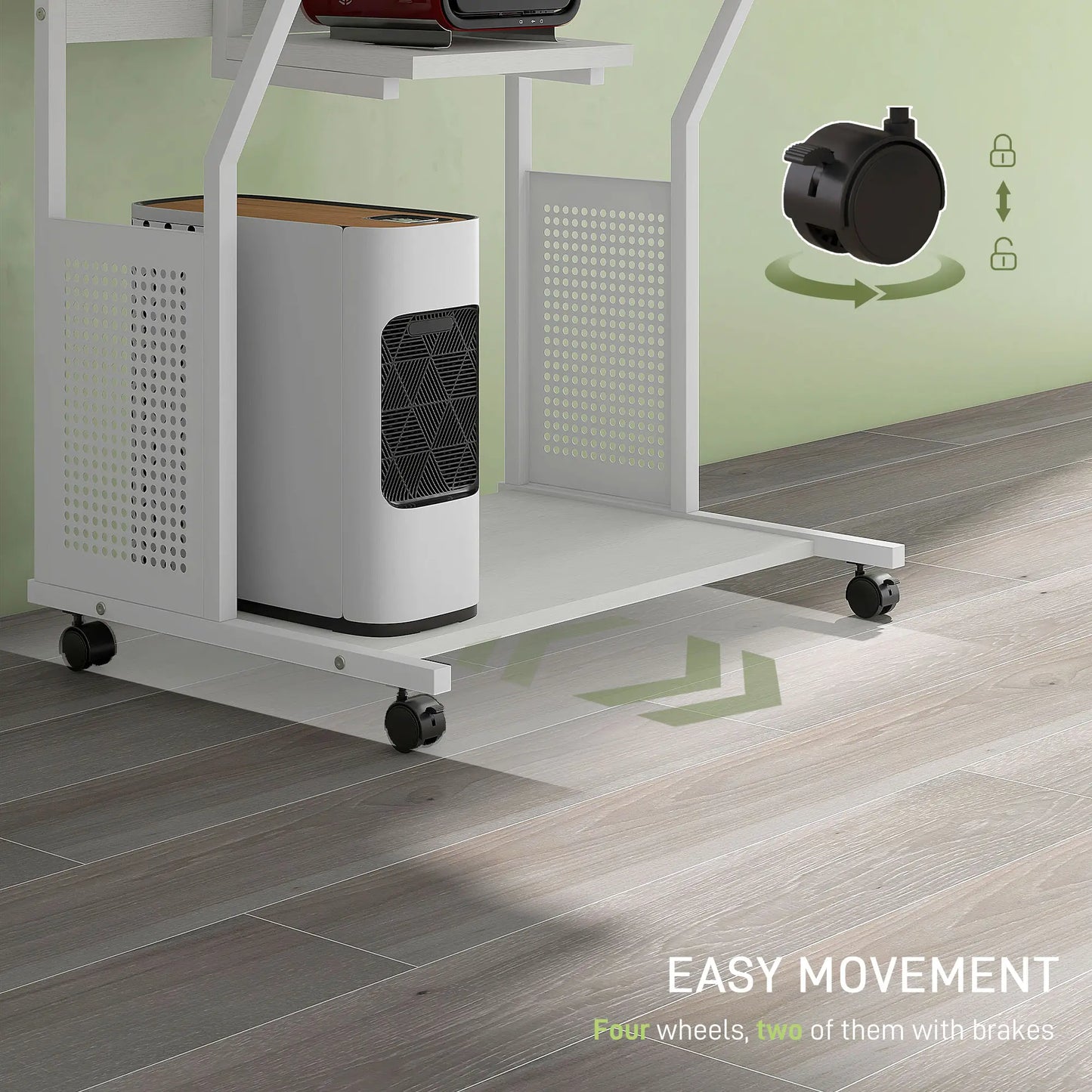 32" Mobile Computer Table, Rolling Study Desk with Keyboard Tray, White Computer Desks at Gallery Canada