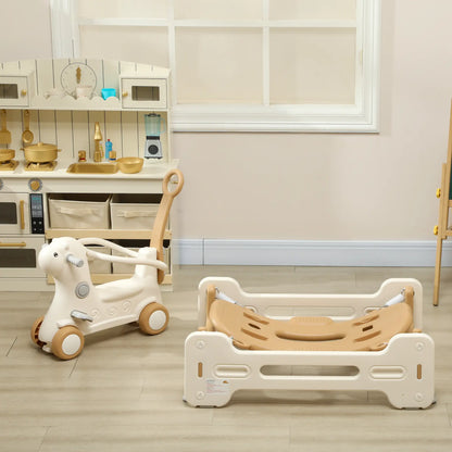 Rocking Horse for Toddlers, Balance Board, Push Handle, 4 Wheels, Brown Rocking Horses at Gallery Canada