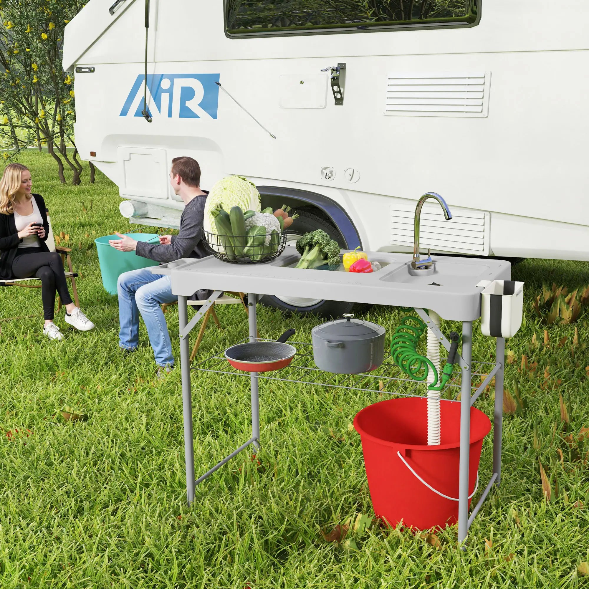 Folding Fish Cleaning Table With Sinks, Camping Sink With Faucet, Grey Picnic Tables & Camping Chairs at Gallery Canada