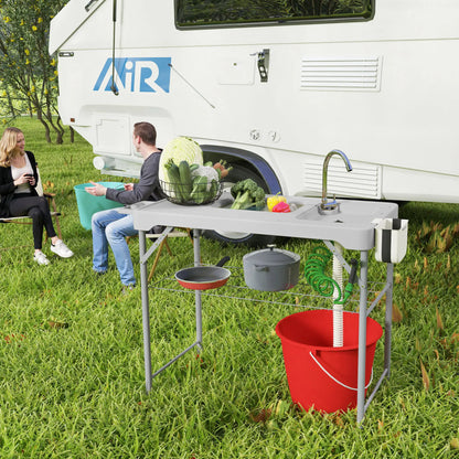 Folding Fish Cleaning Table With Sinks, Camping Sink With Faucet, Grey Picnic Tables & Camping Chairs at Gallery Canada