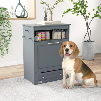 Pet Feeder Storage Cabinet, Dog Food Container with Bowls, Grey Dog Bowls at Gallery Canada