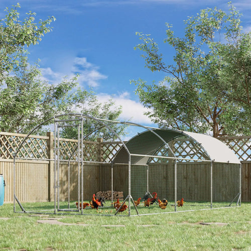 Large Metal Chicken Coop, Walk-in Enclosure, Poultry Hen Run, Rabbit Hutch, 9.2' x 18.7' x 6.5', Silver