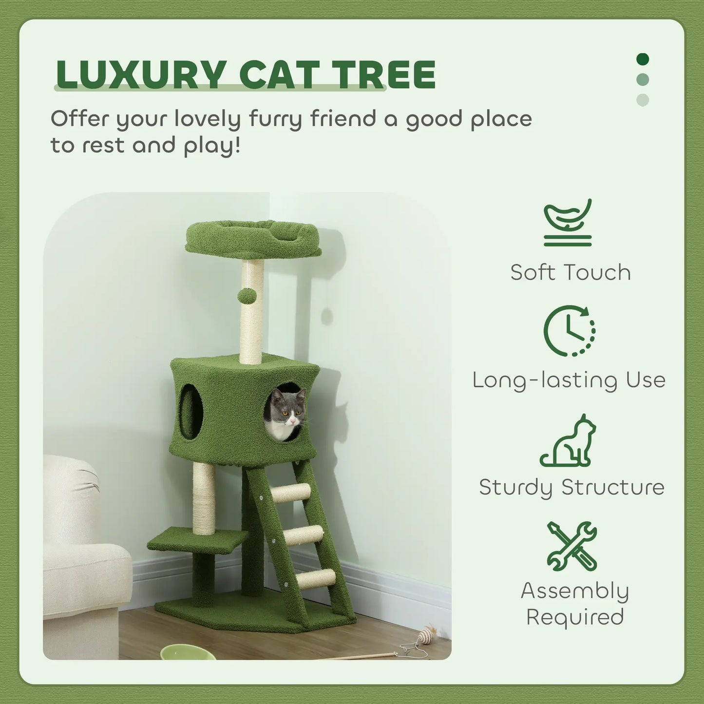 47" Tall Cat Tree Tower, Condo, Ladder, Scratching Posts, Green Cat Trees at Gallery Canada