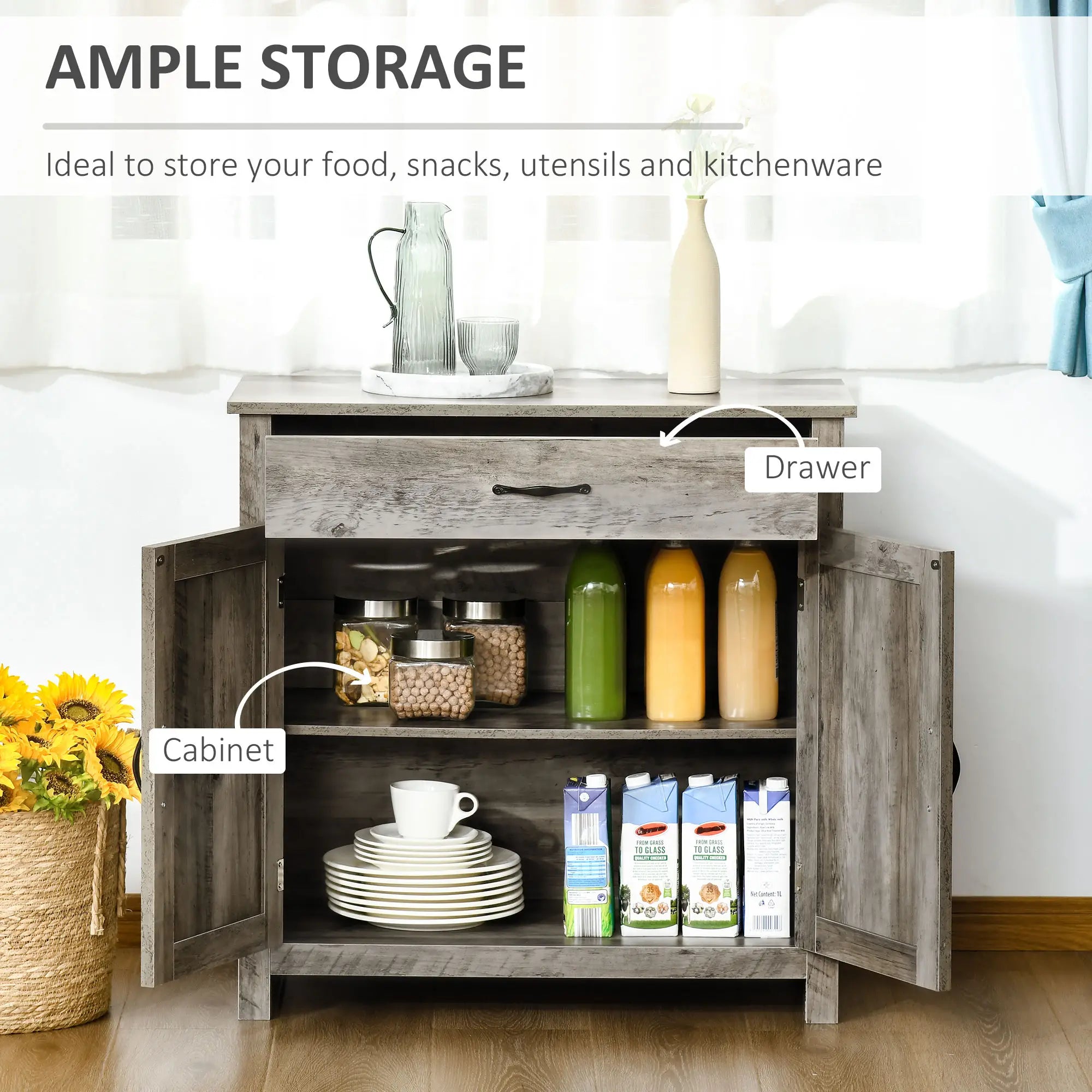 Farmhouse Sideboard Buffet, Storage Cabinet with Barn Doors, Ash Grey Bar Cabinets at Gallery Canada