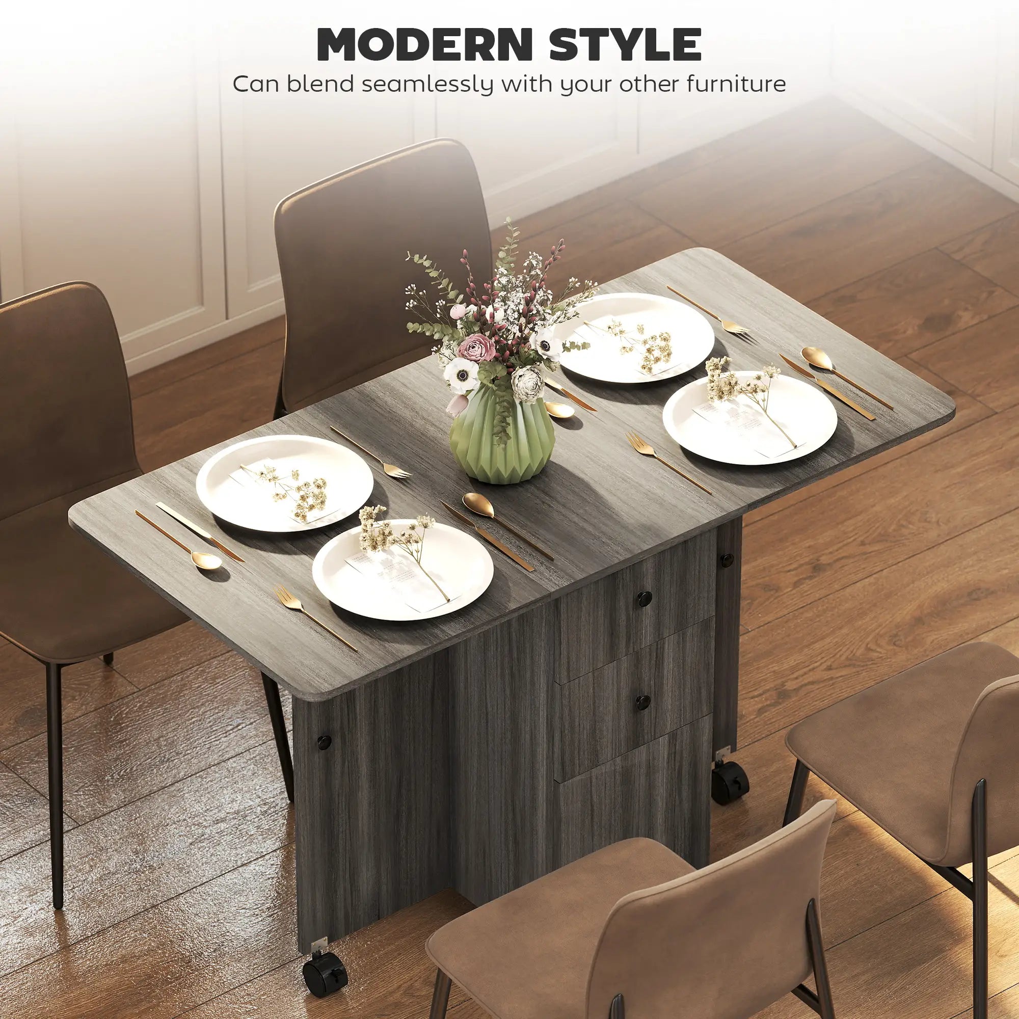 Foldable Dining Table, Rolling Kitchen Table with Storage, Grey Bar Tables & Dining Tables at Gallery Canada